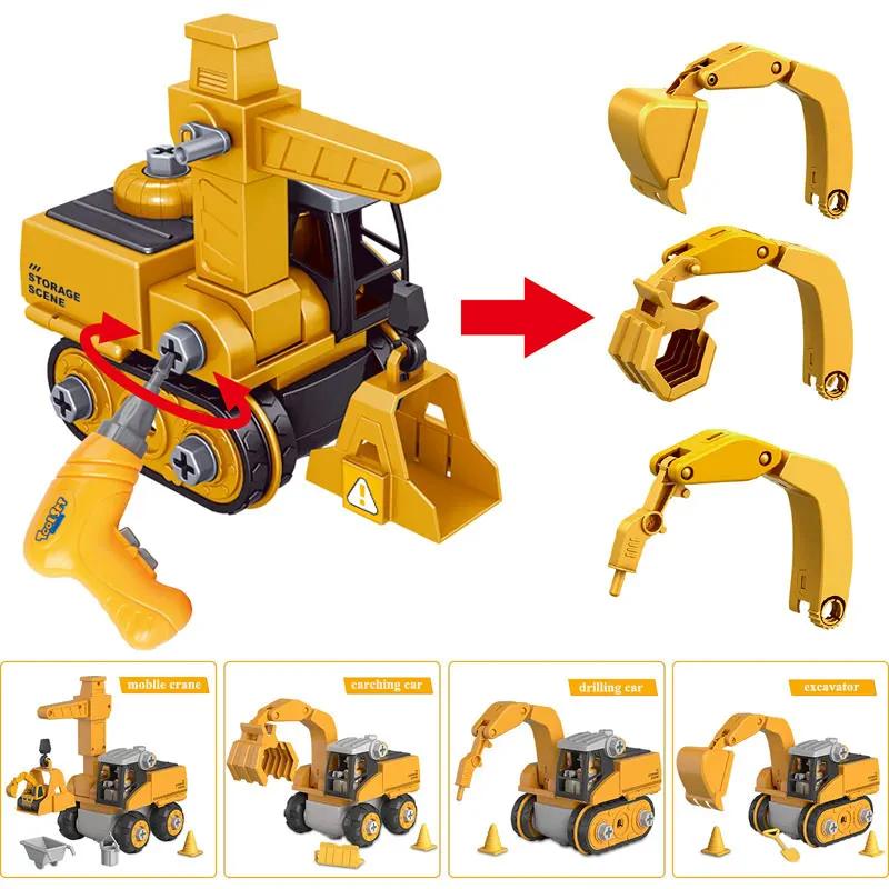 Vehicul de inginerie pentru copii, instrument de găurit electric, jucării, se potrivește copiilor, seturi asamblate educaționale, unelte pentru băieți, cadou de construcție cu nuci