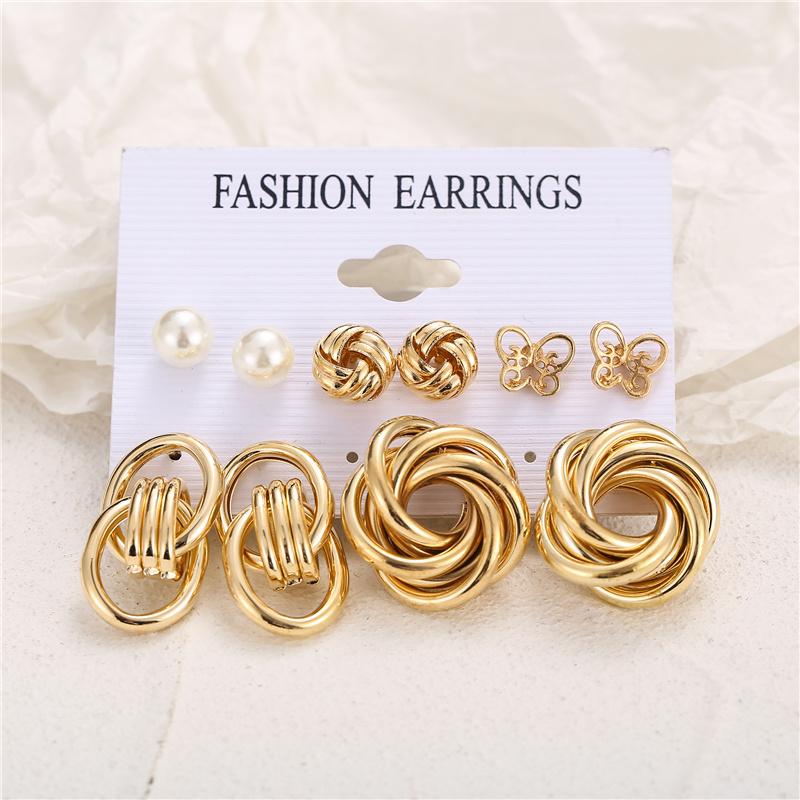 Bohemian Fashion Acrylic Leopard Round Circle Hoop Earrings Set For Women Gold Color Butterfly Pearls Drop Earrings Set Jewelry
