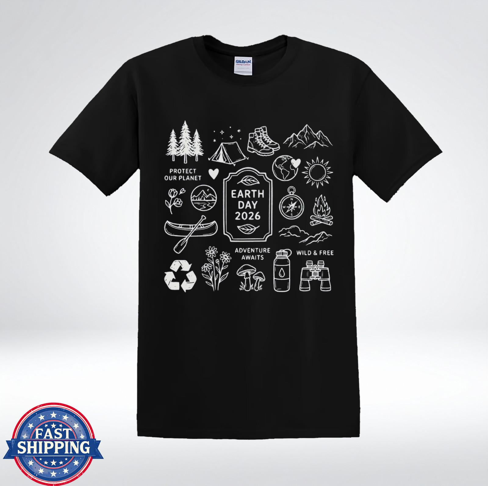 Earth Day 2026 Shirt Protect Our Planet Camping Nature Graphic T-Shirt XL