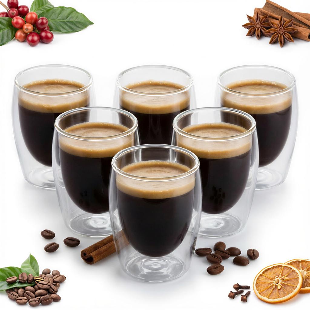 Set Of 6 Thermal Glasses Of Espresso Coffee 80 Ml