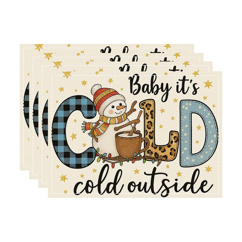 New Christmas Imitation Linen Texture Rectangular Placemat - Festive Table Mat Decoration