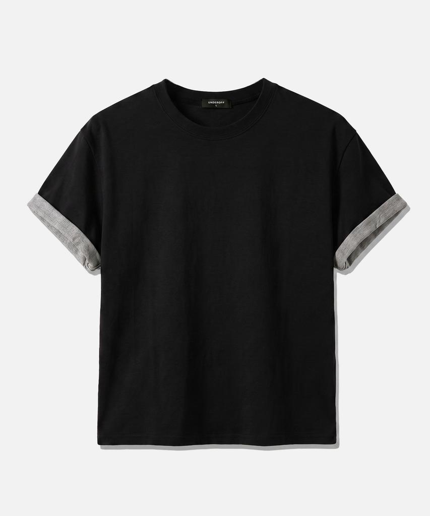 UNDEROFF Roll-Up Sleeve Crop Short Sleeve T-Shirt Black
