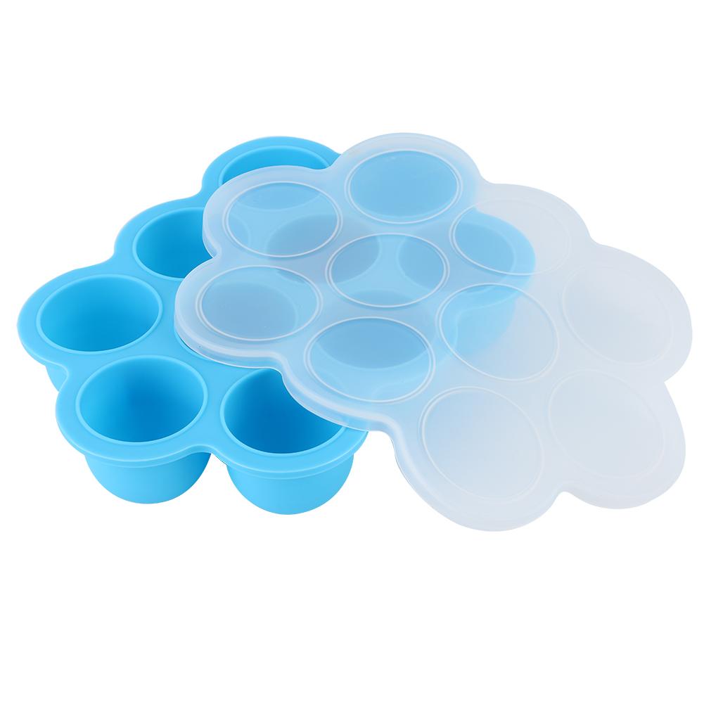 Silicone Food   Tray 10 Holes Reusable Container with Lid for Homemade Baby Food(Blue )