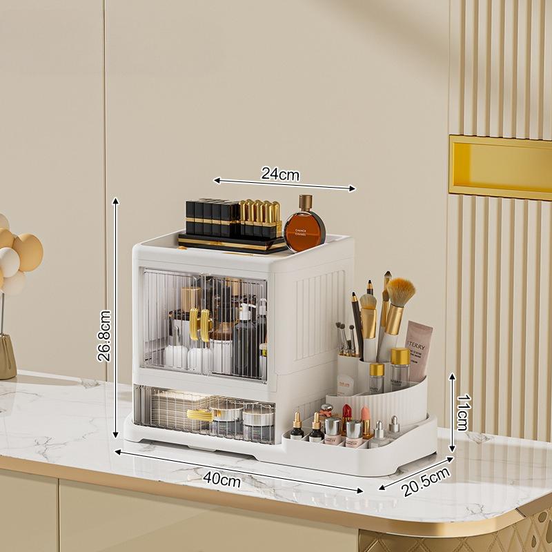 New Foldable Desktop Cosmetics Storage Box, Multi-layer Rack, Dustproof Large-capacity Dresser, Finishing Cabinet