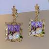 Baroque Purple Flower Pearl Tassel Earrings - Elegant Retro Ear Ornaments for Women