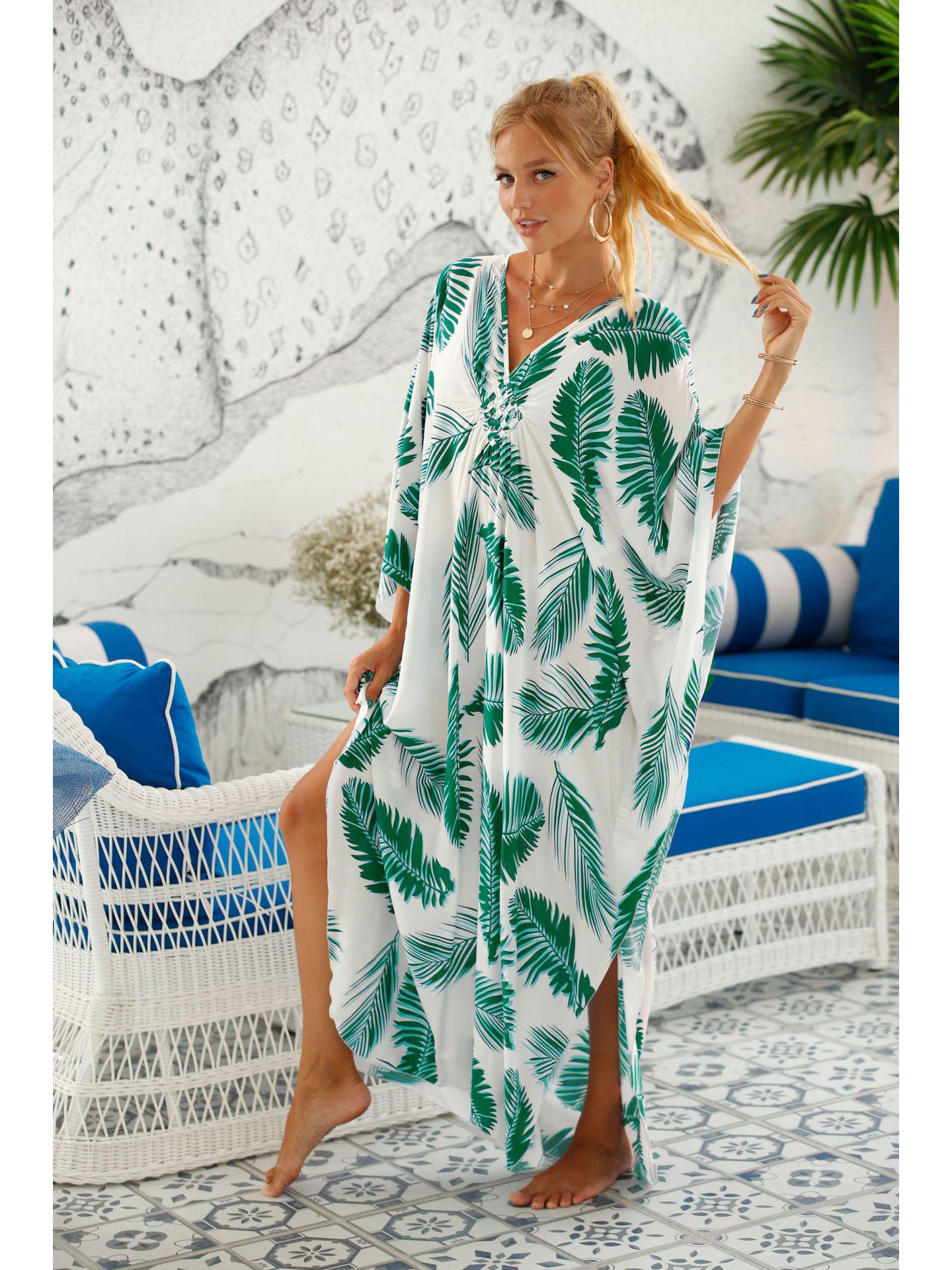 

Женские европейские и американские пляжные накидки: Свободный, длинный солнцезащитный халат для купальников One Size