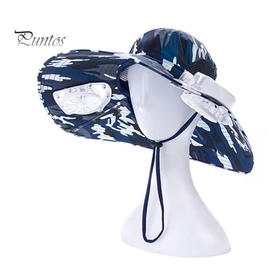 

Чоловічий сонцезахисний капелюх зі знімними сонячними USB-вентиляторами, капелюх для риболовлі з широкими полями, UPF50+, літній, для вулиці, регульований капелюх з охолоджувальним вентилятором A синій