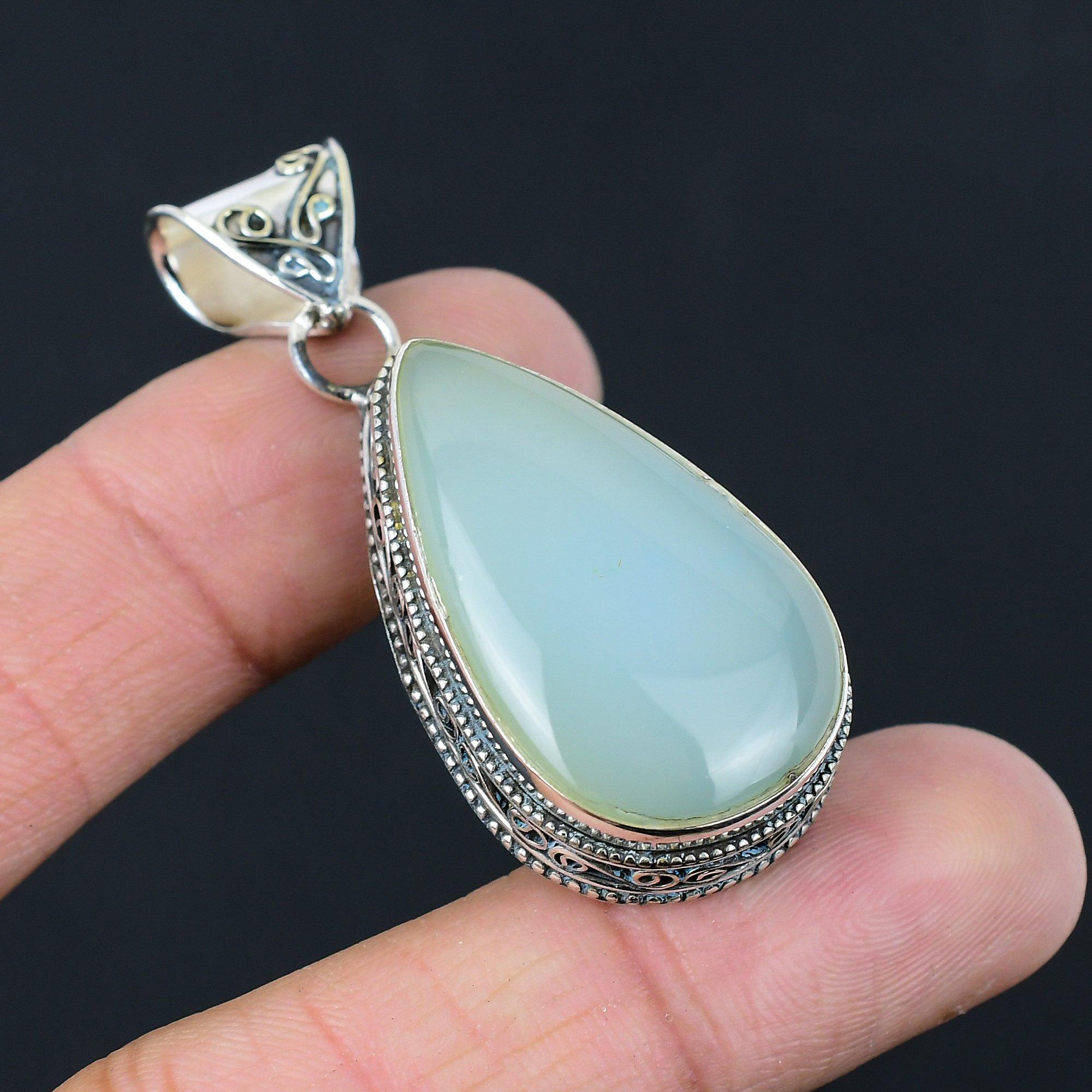 Daughters Day Deal 925 Sterling Silver Aquamarine Gemstone Throat Chakra Pendant