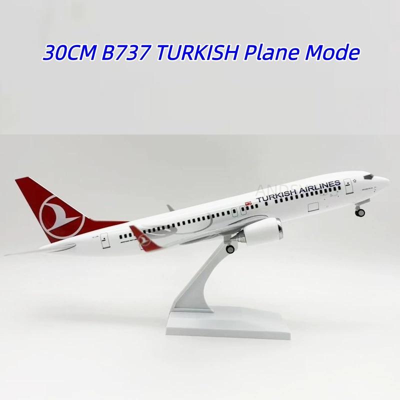 B737 Airplane 30cm Turkish Airlines 1/124 Scale Plane Resin Aviation Aircraft With Base and Wheel Enthusiasts Collected Souvenir