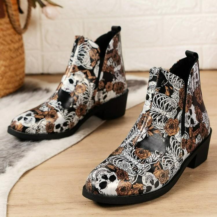 

Новинка 2023 года: женские сапоги с большим принтом, высокие женские короткие сапоги с принтом черепа 42