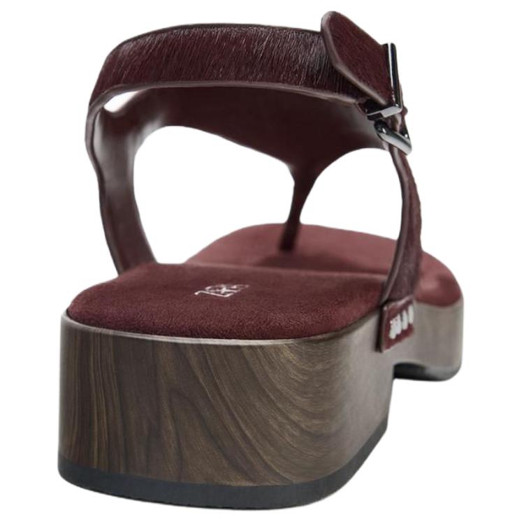 Zara Cowhide Vintage Open-Toe Strap Sandals 4Cm Women Sandals Crimson 3645510624