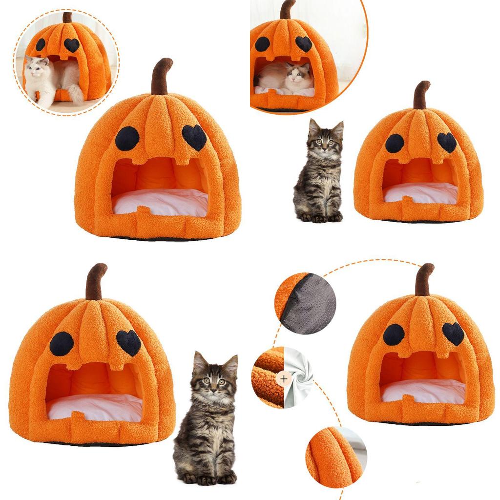Útulný a roztomilý dýňový domeček postel pro psy a kočky z odolného křišťálového sametu
