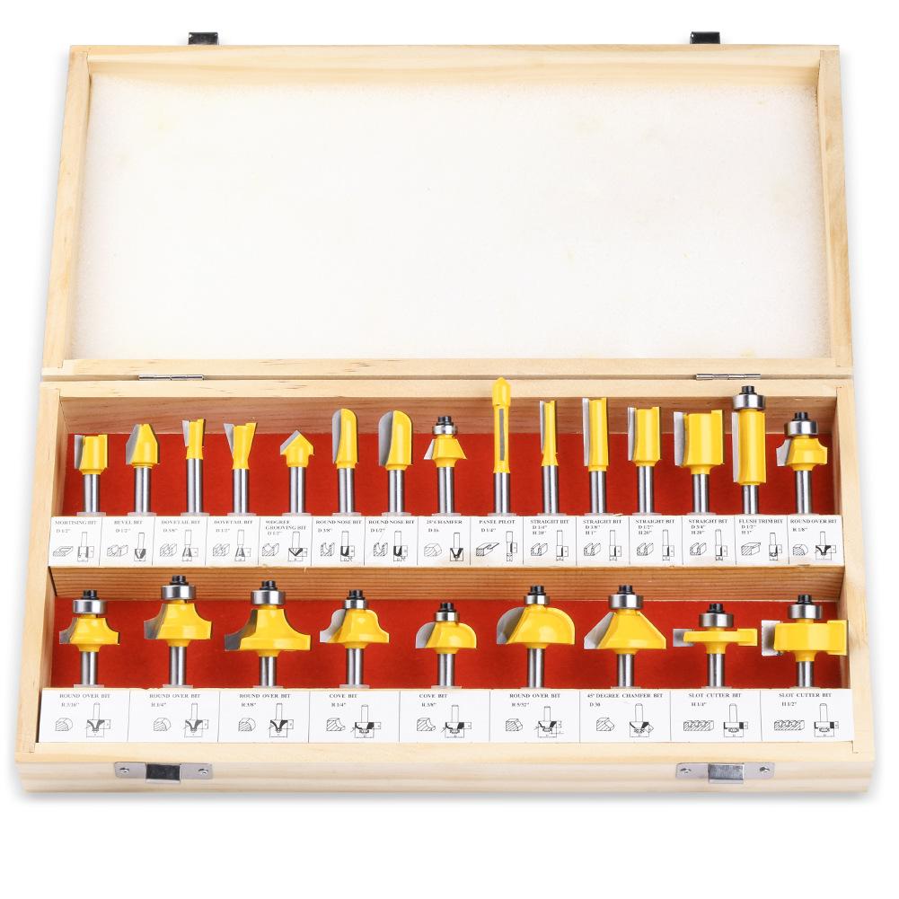 24-Piece Woodworking Milling Cutter 1/4 Handle Trimming Machine Engraving Machine Cutter Head Woodworking Tools Rounded Corner Slotting Trimming