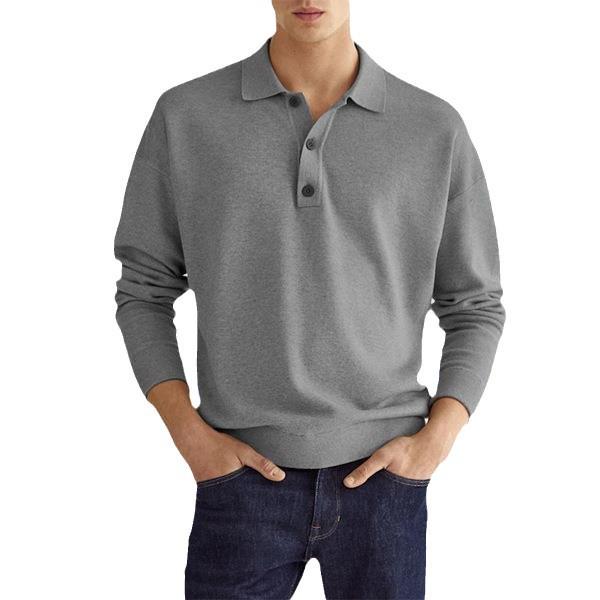 2022 Autumn Men's V-Neck Button Long Sleeve Casual Polo Shirt