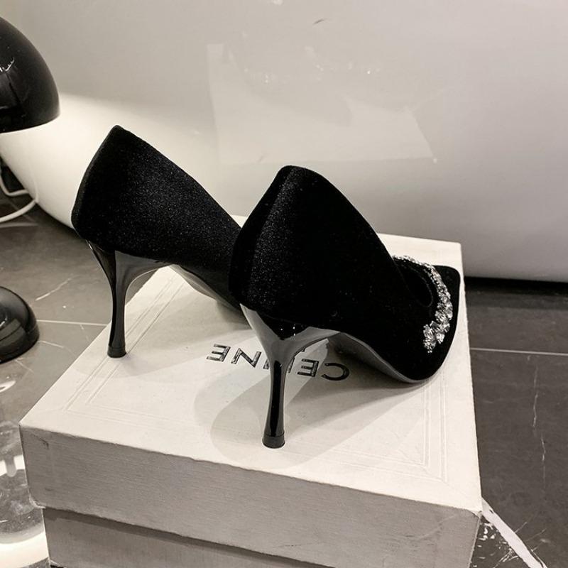 Fashion New Sequined Rhinestone Wedding Shoes Women High-heeled Shoes Black Thin Heels Sexy Pumps Female Bride Footwear Big Size
