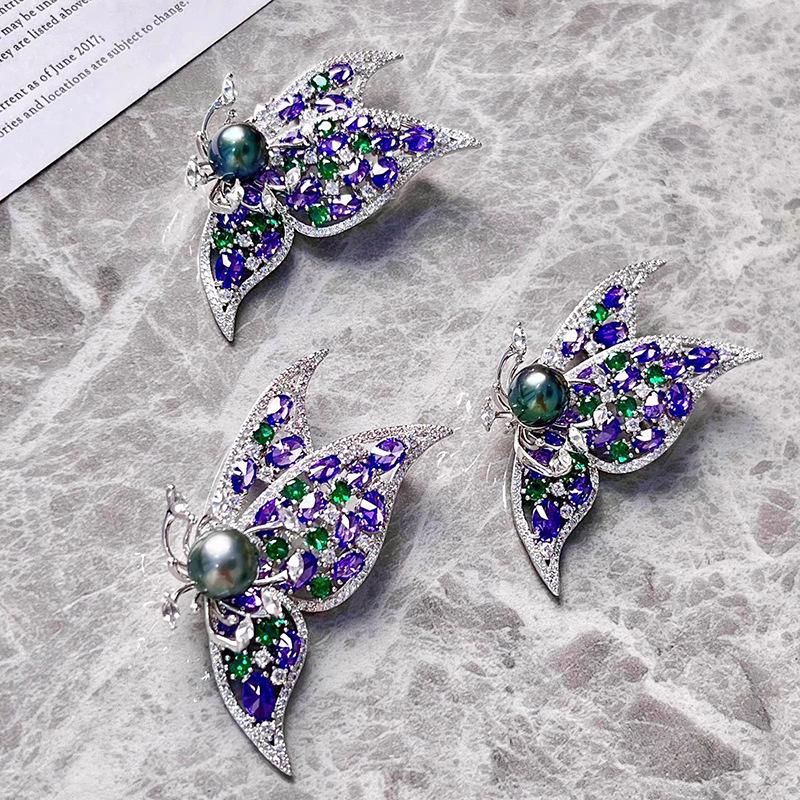Exquisite DIY Diamond Butterfly Brooch with Zircon and Pearl Corsage Pin