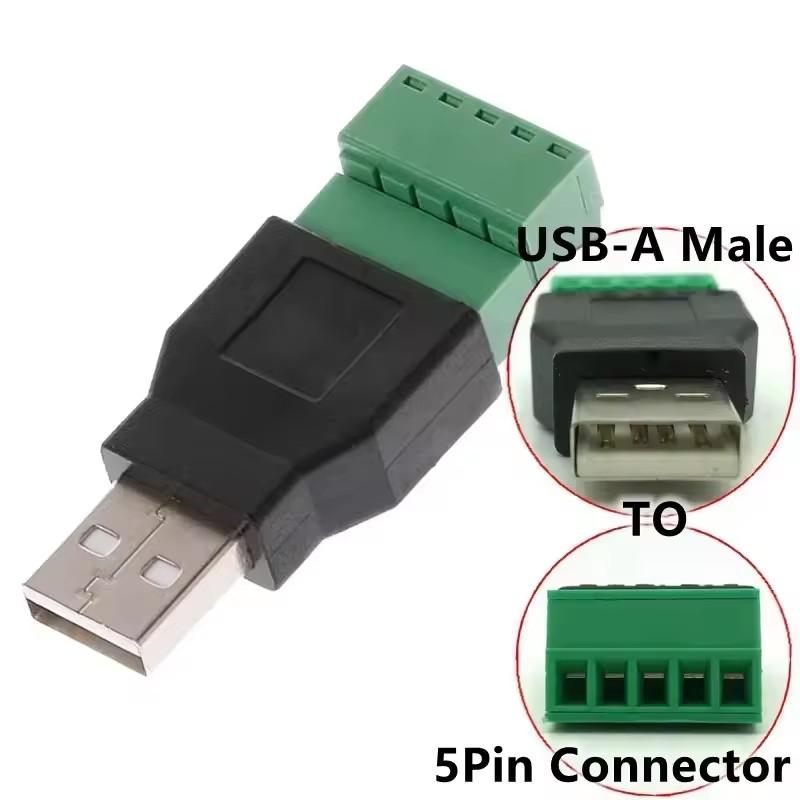 USB 2.0 Type A To 5 Pin Screw Terminal Male Female Connector USB2.0 Jack Socket with Shield
