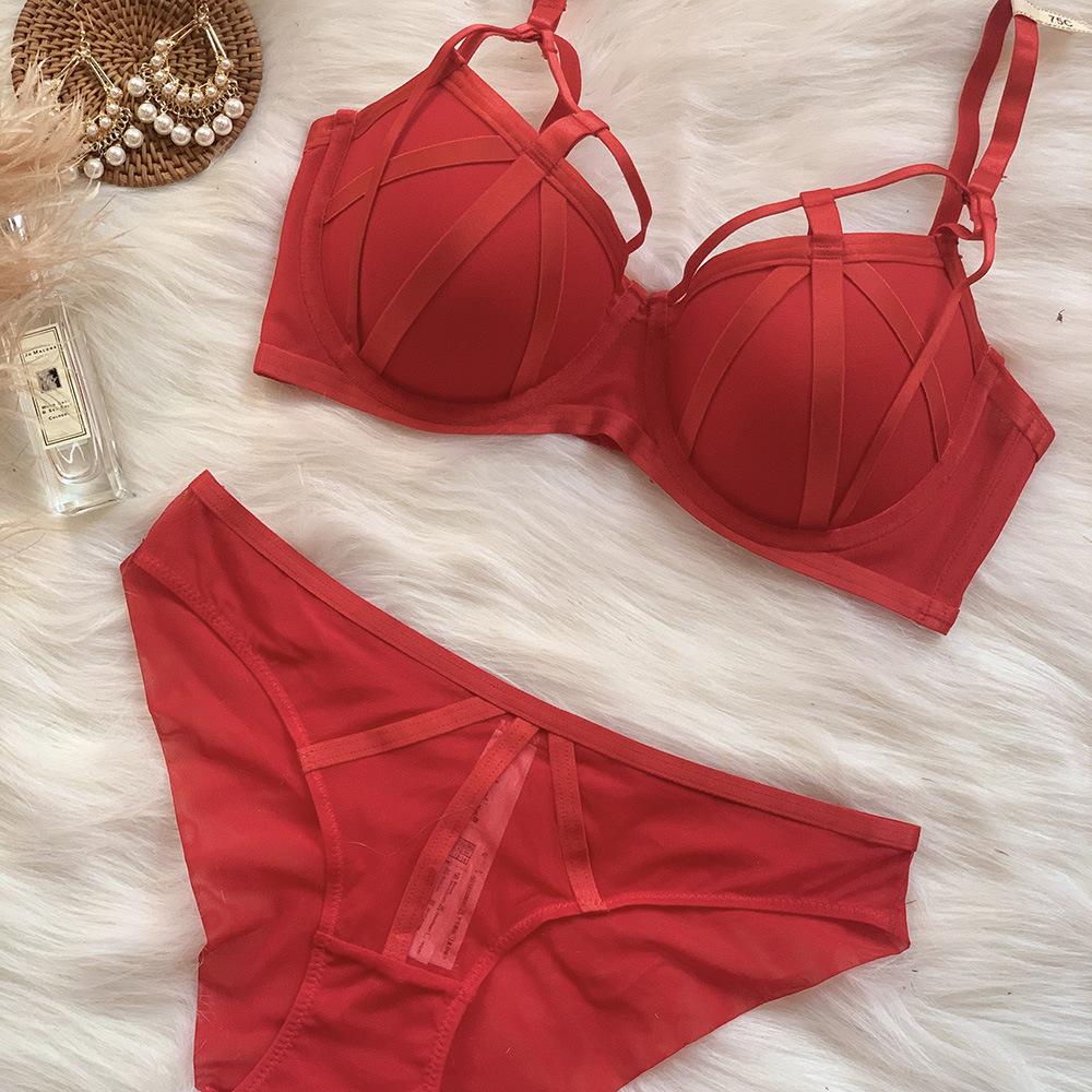 Women Small Cup Push-Up Bra and Panties Set Comfortable Underwear Set Sexy Strappy Lingerie Set