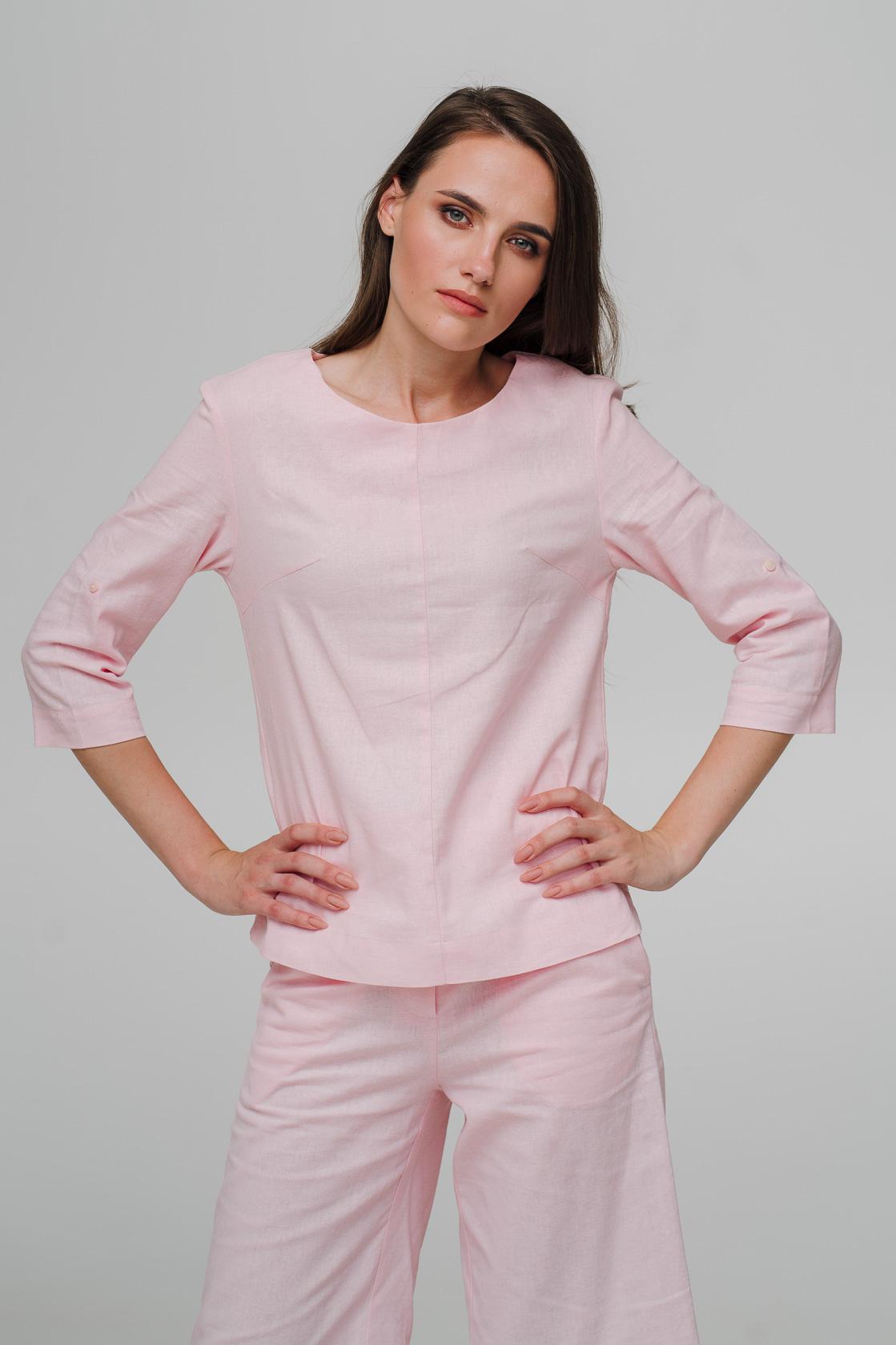 

Блуза із льону з коротким рукавом 42 baby рожевий колір