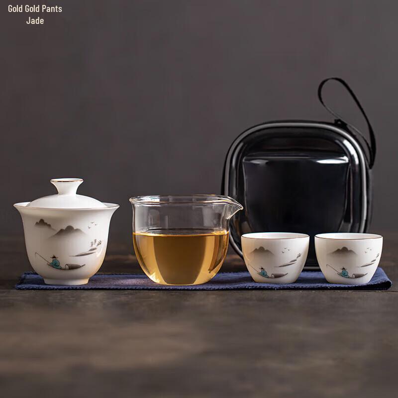 

Gold-Inlaid Jade Travel Tea Set