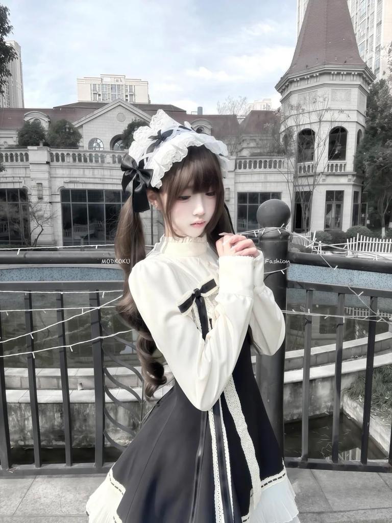 MODKOKU Gotické vrstvené šaty Lolita z umělé kůže s mašlí v pase a úhledným a mini roztomilým francouzským dívčím Halloween aristokratickým dámským dlouhým šatem XL, Dámské