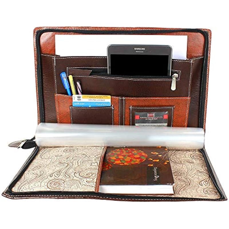 Eclet Size Document File Folder Certificates, Legal Paper Holder PU Leatherette Material Professional Waterproof Chain F