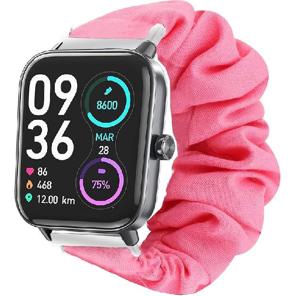 IDW13,IDW16,IDW19,IDW17 Smartwatch Bands, Lamshaw 22mm Fabric Elastic Scrunchie Elastic Women Cute Replacement Straps Compatible for розовый