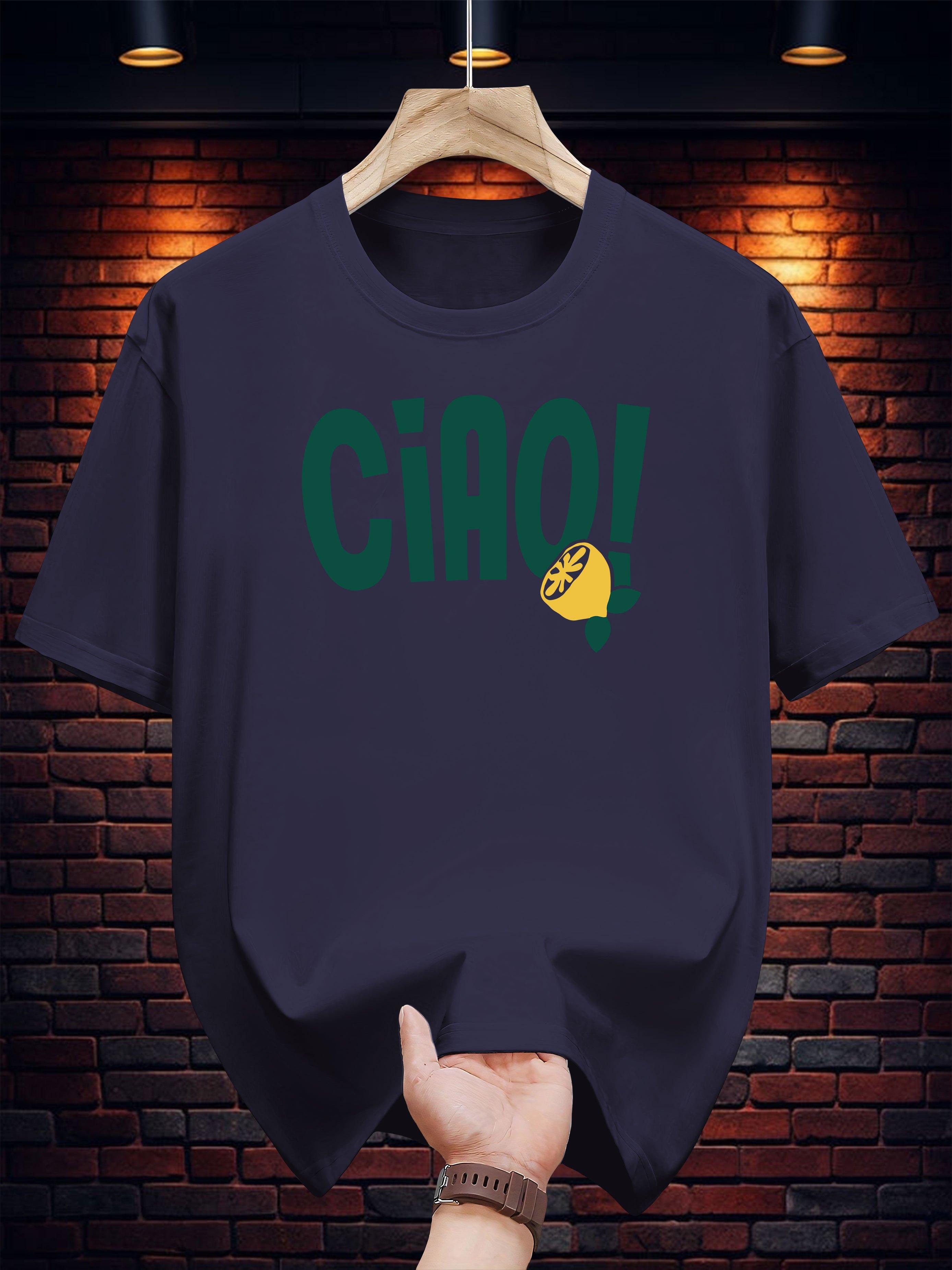 

200g 100% Cotton Short Sleeve T-shirt with CHIO! Graphic Print & joyful Face Design - Navy Blue Casual Summer Tee L