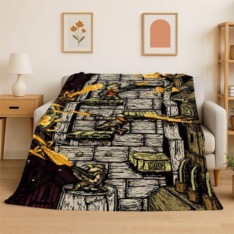 Retro Game Metal Slug Cartoon Flannel Blanket Soft Warm Throw Blanket for Bedroom Living Room Bed Travel Camping Picnic Gift