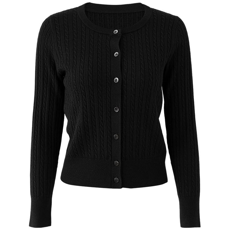 Round neck simple twisted flower wool knitted cardigan women's wool sweater loose short jacket