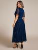 Ever-Pretty Women's Plus Size Shimmer Short Sleeve A-Line Midi Wedding Guest Dress with Ruffled Hem