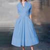 Women's High Waisted Slim Tie Up POLO Collar Temperament Commuting Solid Color Dress