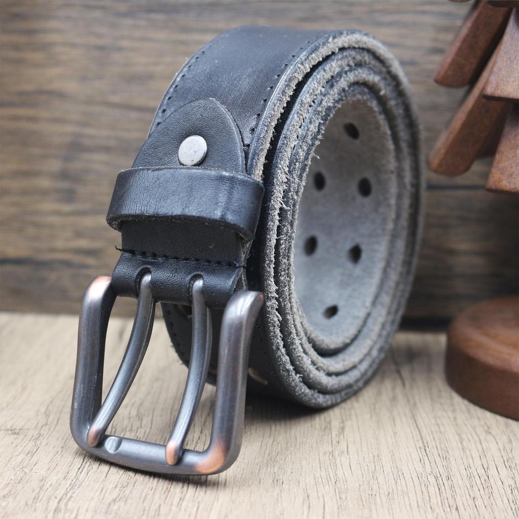 Trendy Personalized Retro Leather Belt with Double Pin Buckle for Men