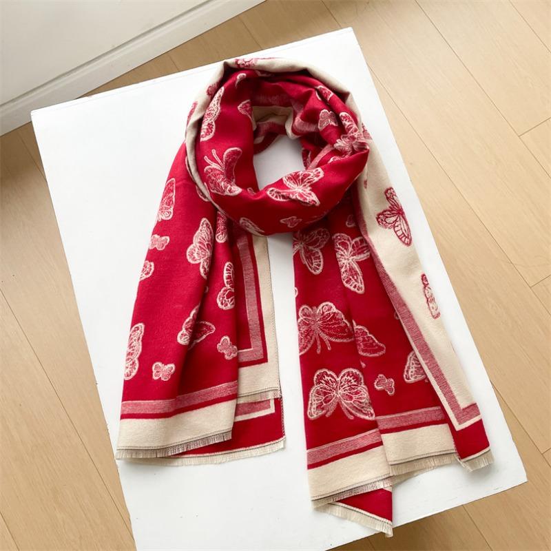 Scarf women's new winter tassel shawl butterfly versatile cashmere thickened warm and cold-proof scarf dual-purpose