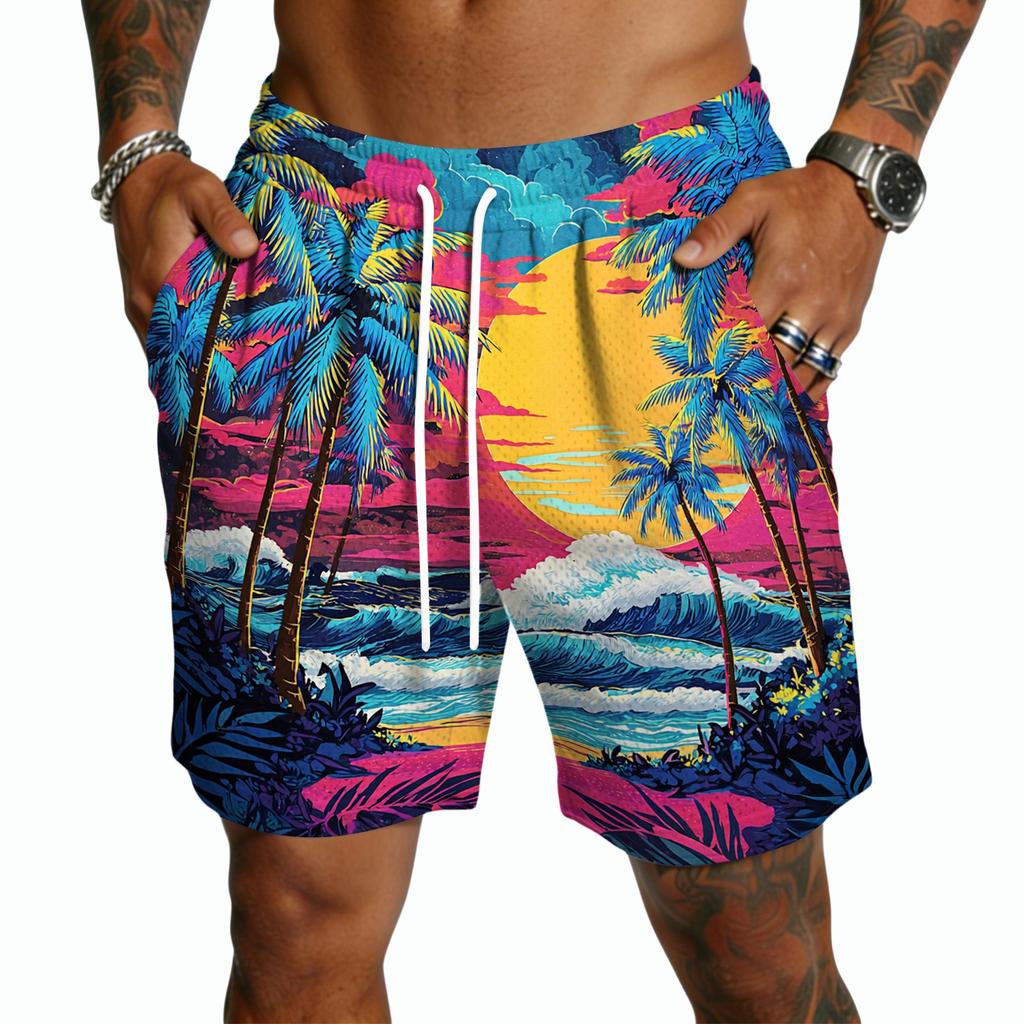 Pantalones Cortos Casuales para Hombre con Estampado Hawaiano y Cordón, Ligeros de Secado Rápido con Entrepierna de 5 Pulgadas para Vacaciones de Verano