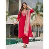 Women's Rayon Slub Embroidered Straight Kurta with Pant And Dupatta Sets