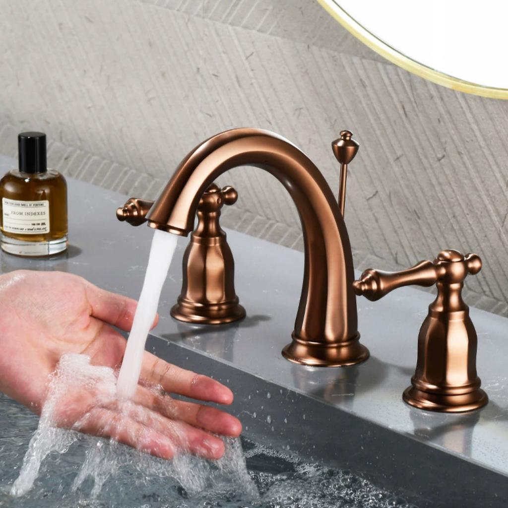 Gold Basin Faucet Brass Rose Gold Bathroom Faucet Widespread Bathroom Sink Faucets 3 Hole Double Handle Hot And Cold Water Tap