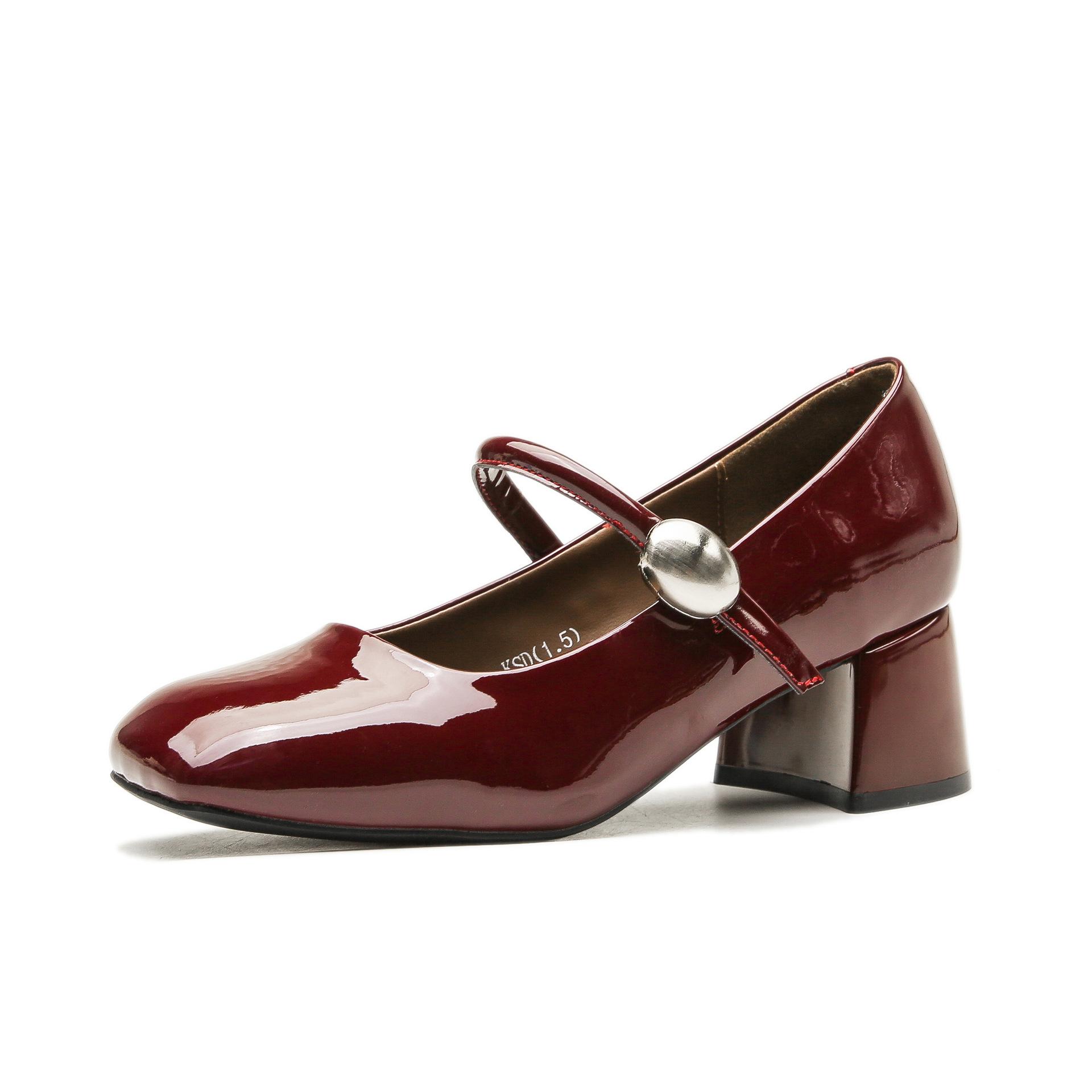 

Leather flat for Huizhou women s shoes Su Yinyin same Mary Jane shoes high heel Korean version new single shoes thick heel 40 бордовий