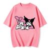 2026 New My Melody  Kuromi Angel Devil Heart Cartoon Print Tshirt Family Matching Outfits Casual Short Sleeve Tee Women Unisexs