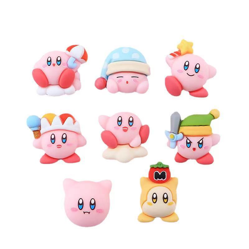 

8Pcs/Set Cartoon Cute Anime Figure Mini Star Kirby Ear Studs Hairpin Nail Decoration Water Cup Case Resin DIY Accessories 2cm opp bag
