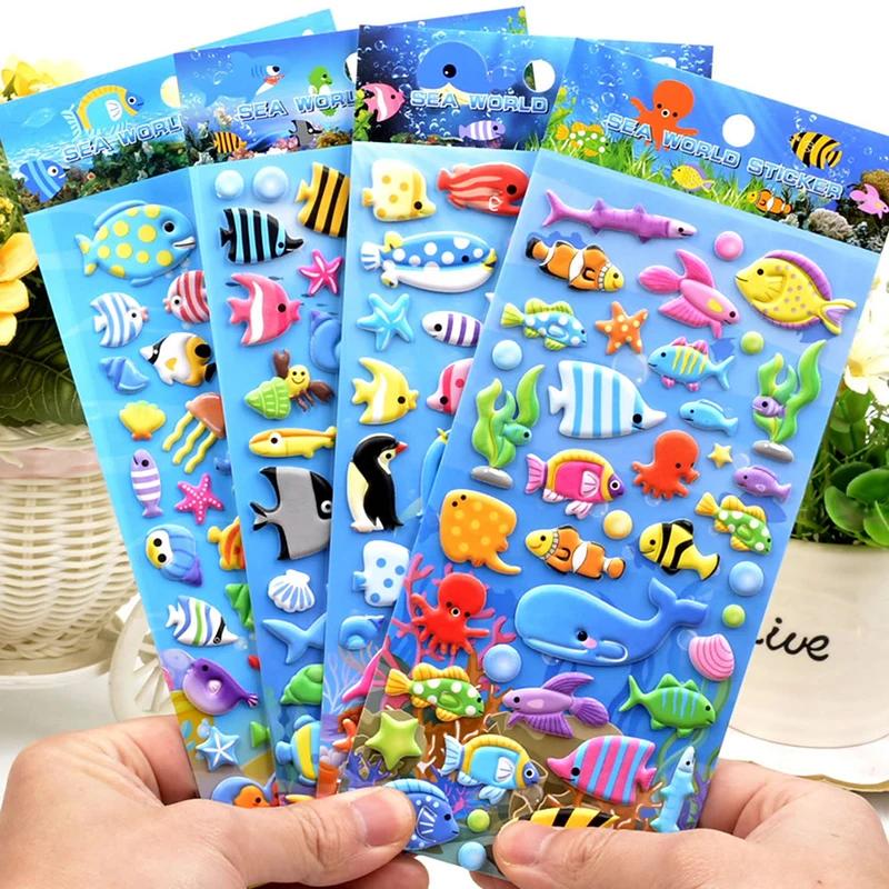 10 Sheets Mixed Fish Fishing Stickers Ocean Fish DIY Toy Gift Decorative Decal for Phone Laptop Bottles Luggage Waterproof
