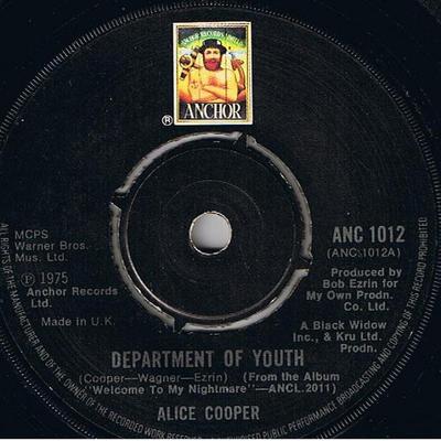 7inch Record ALICE COOPER - Department Of Youth / Cold Ethyl ANC1012 Anchor 1975 UK Rock Used