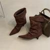 Aneikeh 2026 Winter Fashion Thin Low Heel Pointed Toe Women Ankle Boots Ladies SHort Modern Shoes Party Pumps Botas Mujer