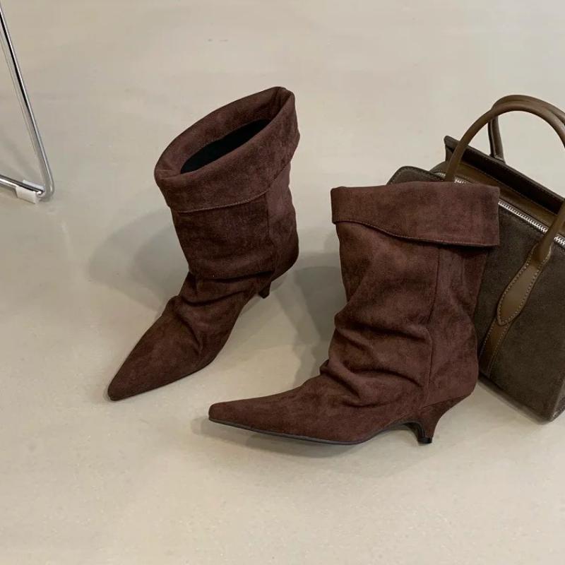 Aneikeh 2026 Winter Fashion Thin Low Heel Pointed Toe Women Ankle Boots Ladies SHort Modern Shoes Party Pumps Botas Mujer