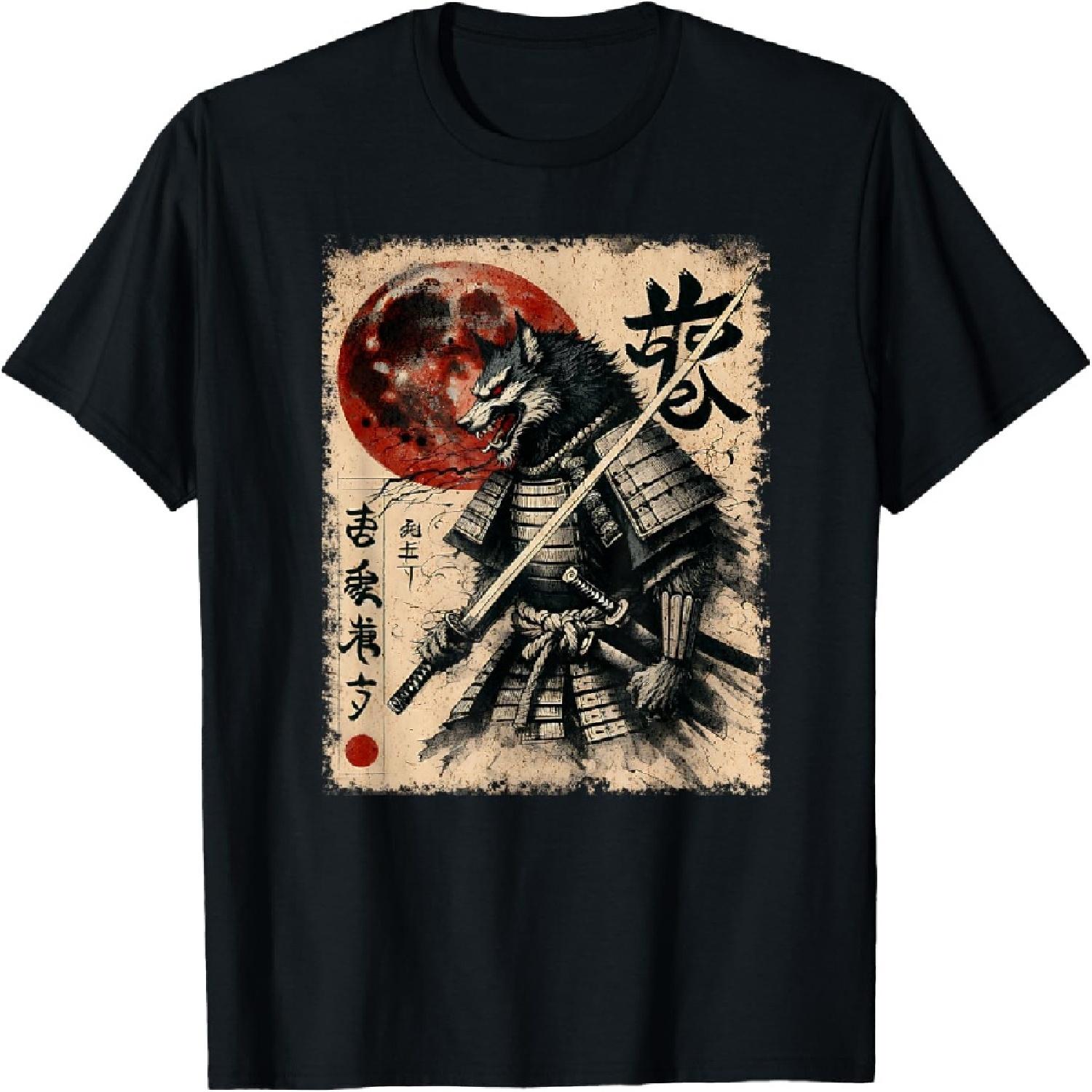 Футболка с принтом Волк-Оборотень Самурай S