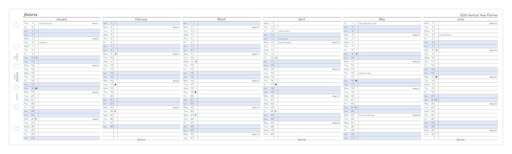 Filofax 2026 Small Vertical Year Planner Refill, January Start, White, 26-68202, Officially Imported