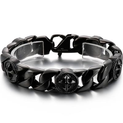 Accesorio de Joyería de Acero Inoxidable Negro Fresco Pulseras de Hombre Cruzadas Retro para Hombre con Cadena de Eslabones Cubanos de 15MM Regalos de Fiesta para Él