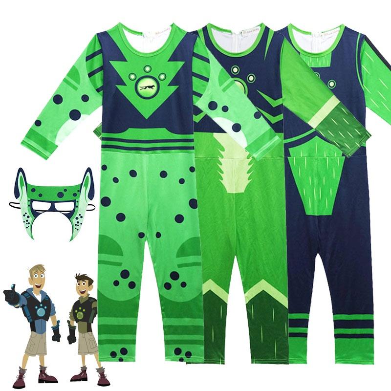Wild Kratts Creature Power Suit Costume For Kids With Green Navy Jumpsuit And Mask