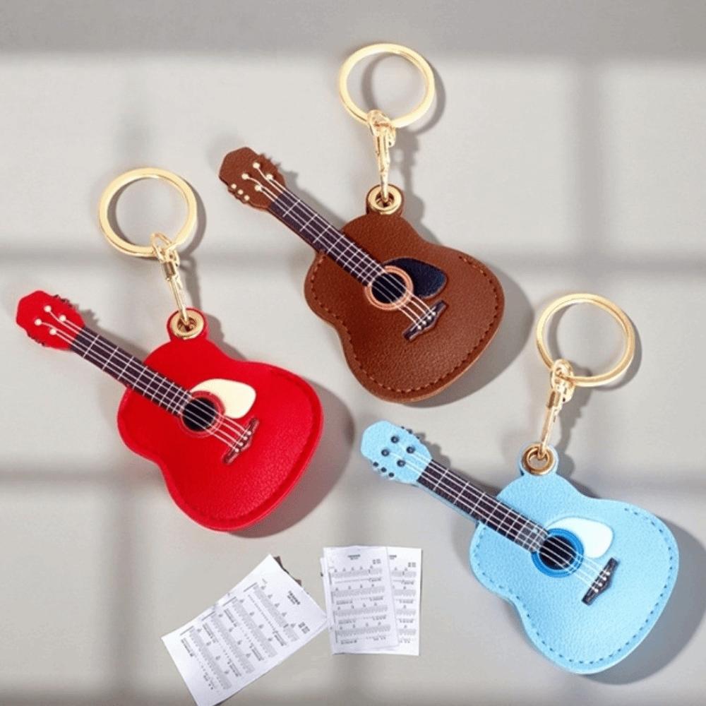 PU Leather Guitar Pendant Keyring Protective Case Access Control Card Keyfob  Car Key Pendant