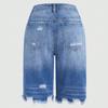 Women Straight Leg Denim Shorts with Pockets Distressed Design Mid Waist Non Stretch Casual Jean Bermuda Shorts
